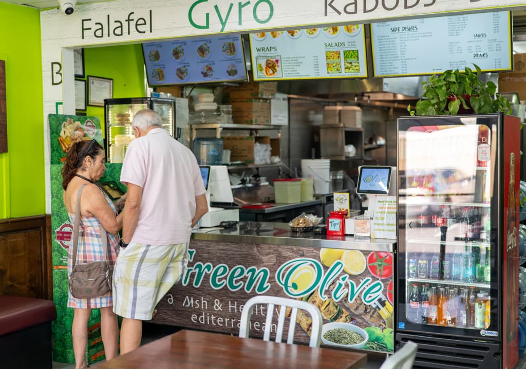 The counter at The Green Olive